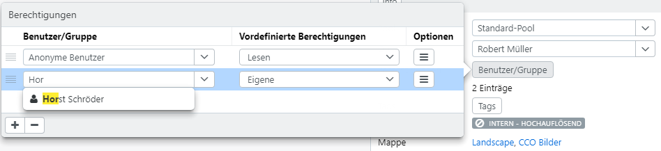 Rechte-Liste am Datensatz